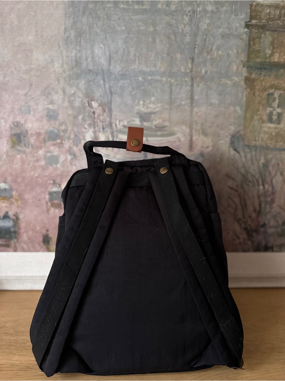 NWT Himawari Vintage-Inspired Black Canvas Backpack with Brown Trim - Picture 5 of 9
